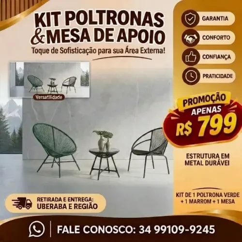 Kit Poltronas e Mesa De Apoio