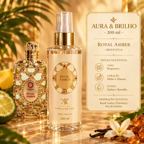 Body Splash Royal Amber 200ml Perfume Feminino Aura e Brilho