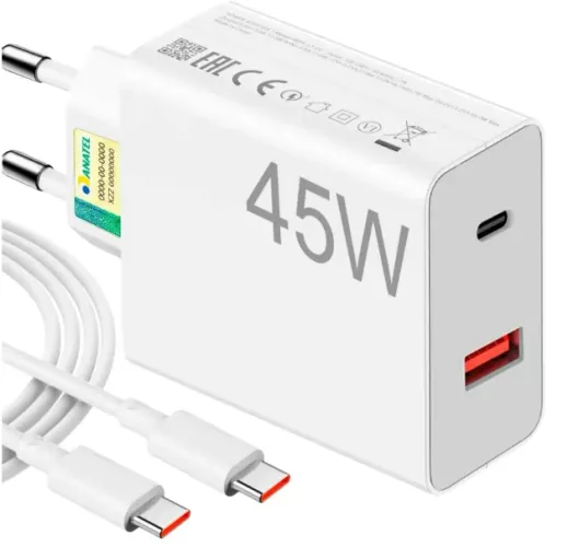Carregador de Celular Turbo 45W PD USB com cabo Tipo C 1 Metro (Entrego)