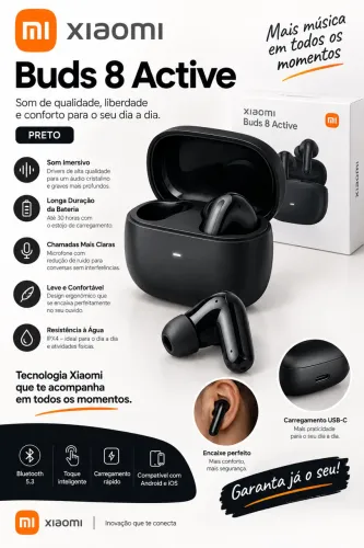 Fone Xiaomi Buds 8 Active preto