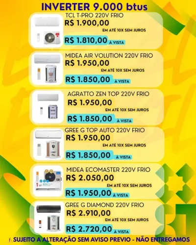 Ar condicionados de 9 a 60 mil BTUs.