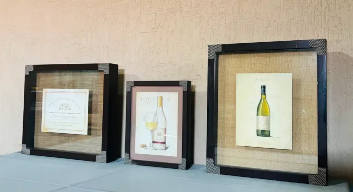 Trio De Quadros Decorativos Vinho Vintage Com Moldura Caixa