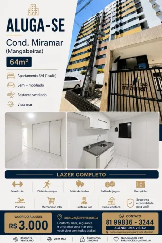Apartamento/Mangabeira-Maceio Residencial Miramar (Aluguel) 3 quartos/1 suíte