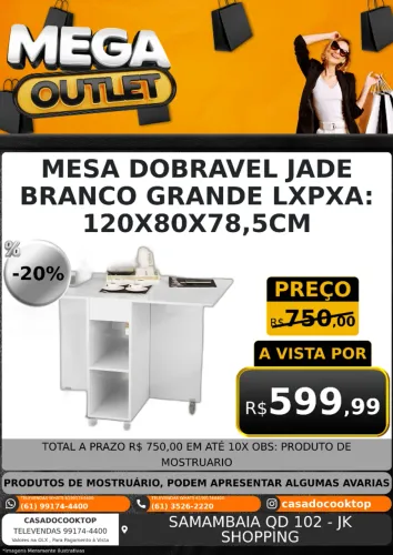MESA DOBRAVEL JADE BRANCO GRANDE LxPxA: 120X80X78,5CM 25442011