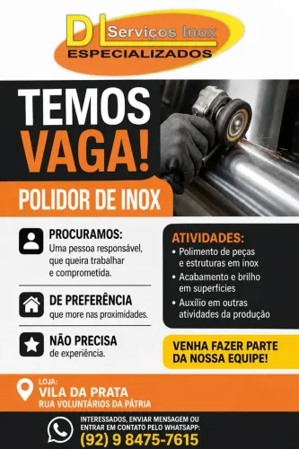 VAGA SOLDADOR E POLIDOR DE INOX.