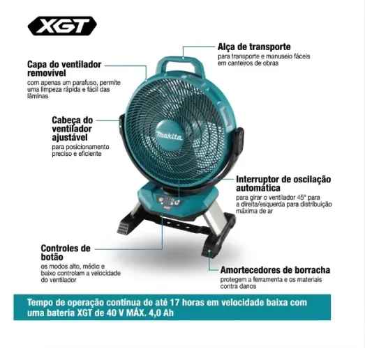 Ventilador Portátil Makita CF002GZ 40V XGT 330mm - Novo