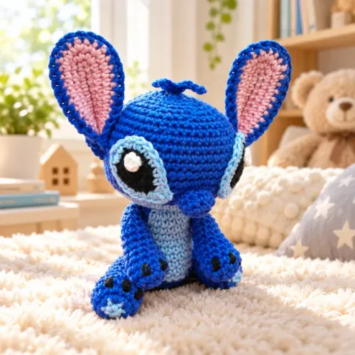 Stitch Amigurumi de Crochê Artesanal 16cm | Boneco Feito à Mão