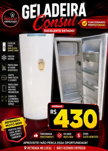 Geladeira Cônsul com filtro na porta funcionando perfeitamente