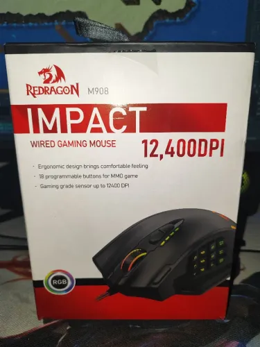 Mouse Gamer Redragon Impact Chroma 18 Botões Laterias Sensor PMW3327 12400DPI - M908