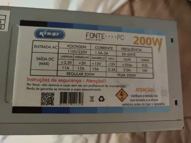 fonte de alimentação Knup KP-517 de 200W ATX para PC.