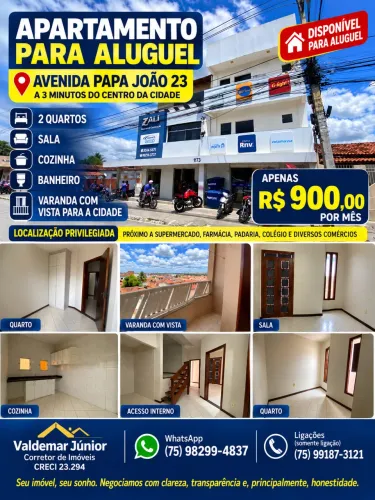 OPORTUNIDADE! Apto 2 Quartos a 3 Min do Centro - R$ 900