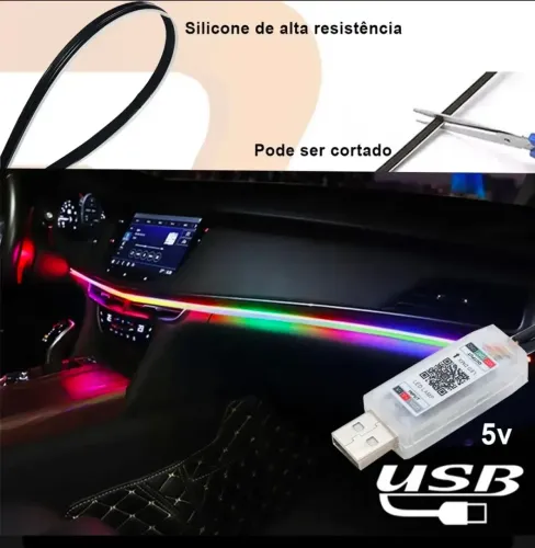 Fita Led Neon Multifunções Painel Carro 110+35cm Appcontrole