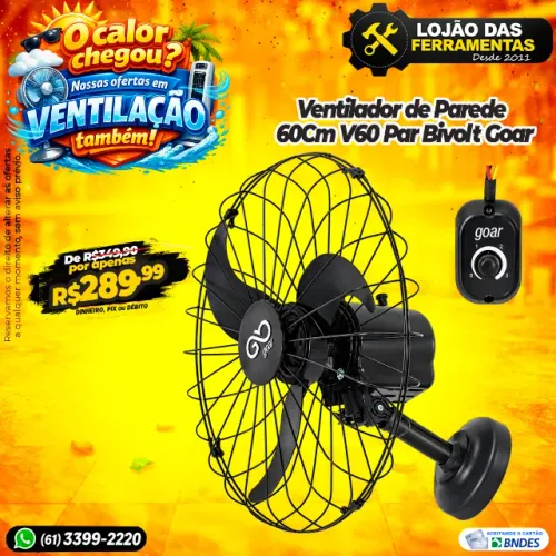 Ventilador de Parede 60Cm V60 Par Bivolt Goar