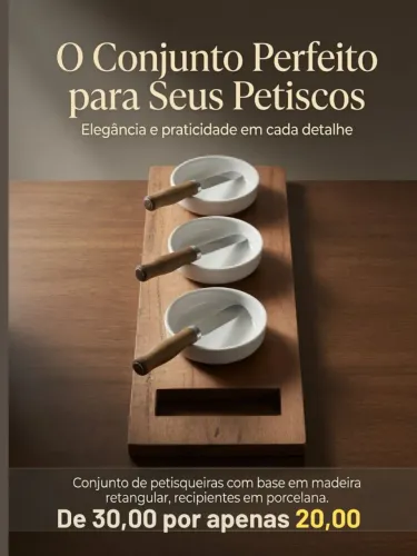 Conjunto de petisqueira com base em madeira