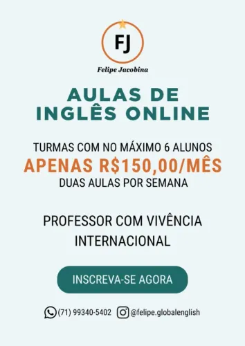 Aulas de Inglês Online - Turmas Reduzidas (Máx. 6 Alunos) R$150,00/mês