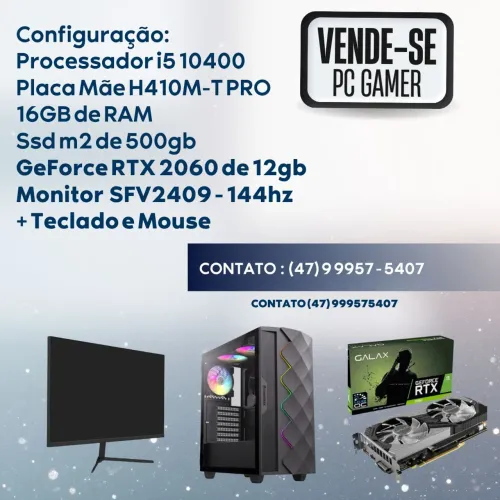 PC Gamer RTX 2060 12GB | 16GB RAM | SSD 500GB | Monitor 144Hz Completo
