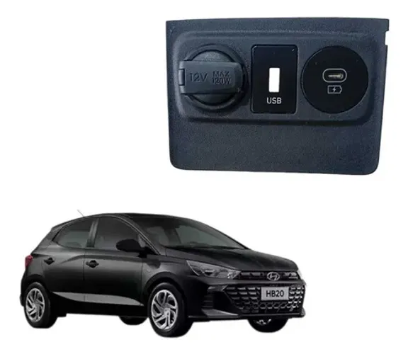 Moldura Tomada Isqueiro Usb Carregador Hb20 2020 A 2022 Preto