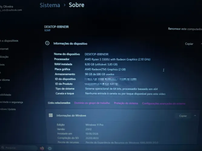 Notebook Lenovo com Ryzen 5