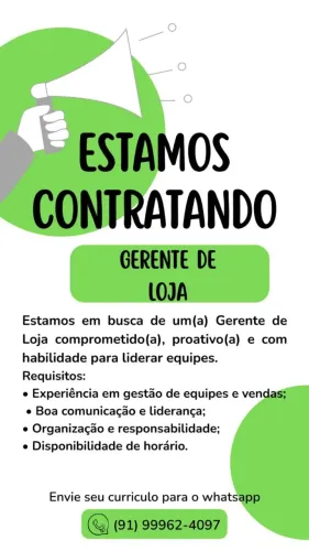VAGA GERENTE DE LOJA