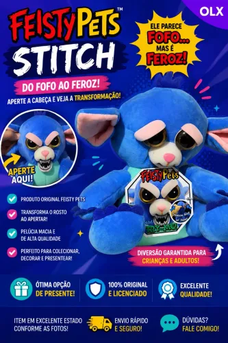 ? Feisty Pets Estilo Stitch - Pelúcia Original que Muda de Expressão!