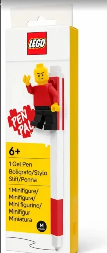 Caneta gel vermelha e minifigura Lego