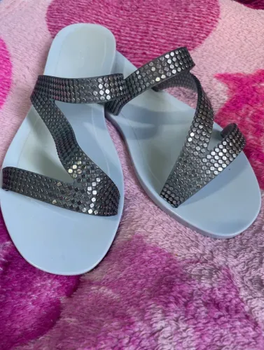 Sandália Rasteirinha Melissa Siena Slide Azul Prata 36
