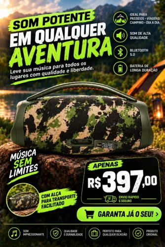 Caixa de som camuflada boombox bluetooth