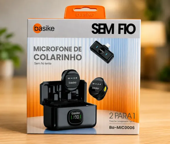 Microfone lapela duplo colarinho Basike Tipo C para Android e iPhone 15 e 16 / MEGA 