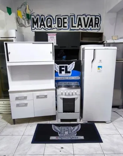 GELADEIRA ELECTROLUX FROST FREE + FOGÃO 4 BOCAS MANUAL + ARMÁRIO DE COZINHA 