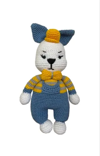 PRONTA ENTREGA Coelho com Cartola Azul Amarelo em Crochê Amigurumi Pelúcia Enfeite