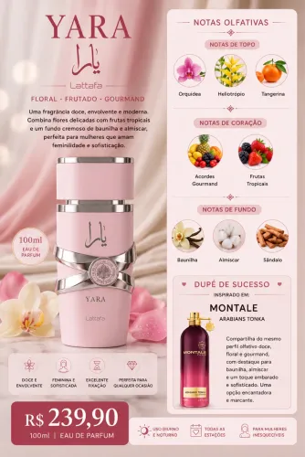 Perfume árabe Yara tradicional 100 ml original com nota