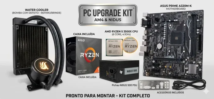 Kit Gamer: Ryzen 5 3500X + Cooler BOX+ Placa-mãe ASUS A320M-K + Fonte Nidus 500W 