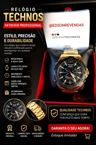 RELÓGIO TECHNOS ORIGINAL PROVA D'ÁGUA 