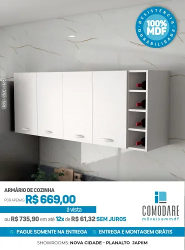 Armário Aéreo de Cozinha 100% MDF com Adega por R$ 669