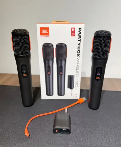 2 Microfones Sem Fio JBL PartyBox Profissional - Recarregável Preto