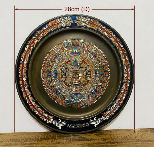 Prato De Parede Antigo Colecionável México Bronze E Esmalte 28cm