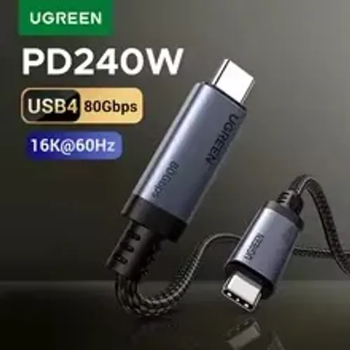 Cabo USB-C UGREEN USB4 com Função Completa, PD3.1 240W, Transferência de Dados 80Gbps