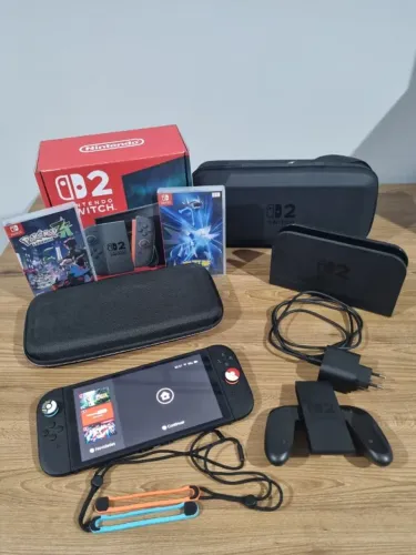 Nintendo Switch 2 com acessórios e jogos Pokemon