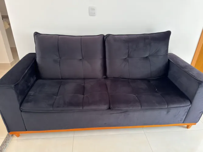 Sofá 3 Lugares Suede Preto Muito Conservado