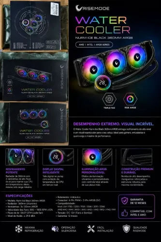 Water Cooler Rise Mode 360mm ARGB Novo Lacrado | Display Digital