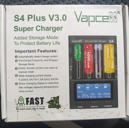 Carregador inteligente Vapcell S4 Plus V3.0