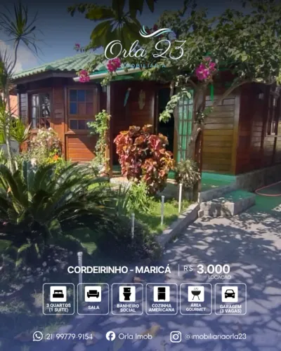 CORDEIRINHO, ORLA 23 IMOBILIÁRIA ALUGA! Aconchegante casa para locação em Maricá