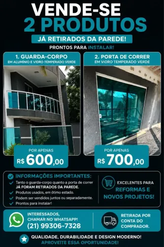 Venda de porta de correr e guarda-corpo