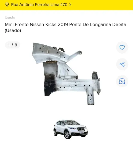 PONTA DE LONGARINA DIREITA NISSAN KICKS 1.6 