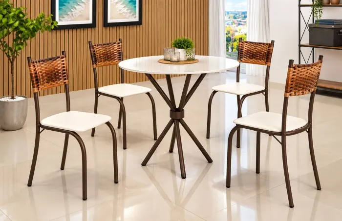 CONJ. DE MESA TEIXEIRA 4 CADEIRAS CARVALHO PEDRA OFF 75X75
