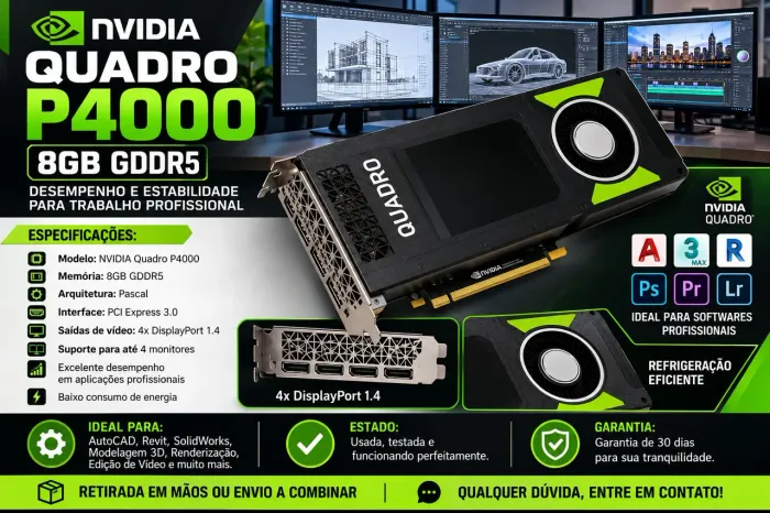 Placa de Vídeo NVIDIA Quadro P4000 8GB GDDR5