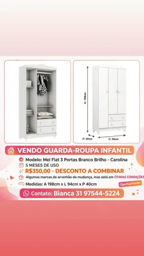 Guarda roupa infantil semi novo