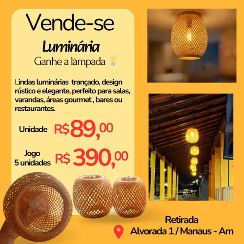 Kit 5 Luminárias rústica / Brinde: Lâmpadas