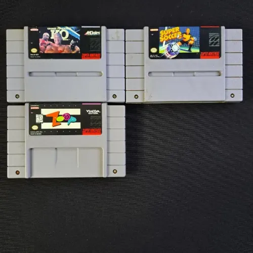 Lote 3 jogos SNES. Zoop, Super Soccer e George Foreman KO Boxing. Originais. Super Nitendo