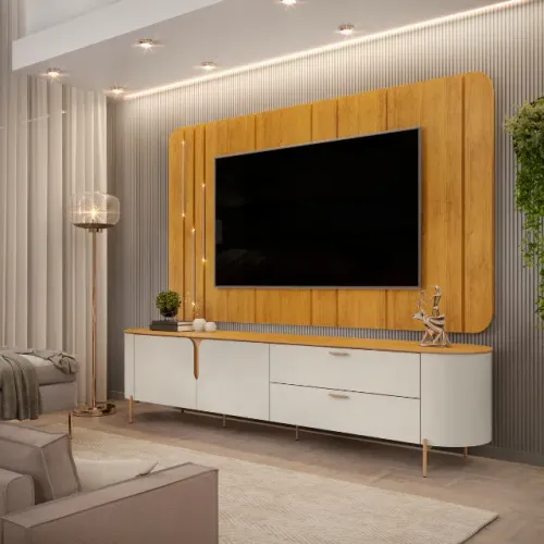 Rack com Painel Celine Até 75 Polegadas Bali.Cedro Frete Grátis - Até 12x